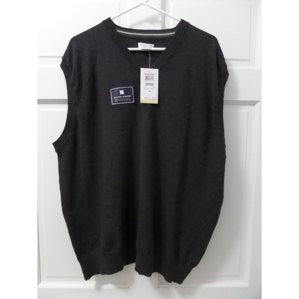 Men's XXL Haggar Sleeveless V-Neck Sweater Charcoal Black